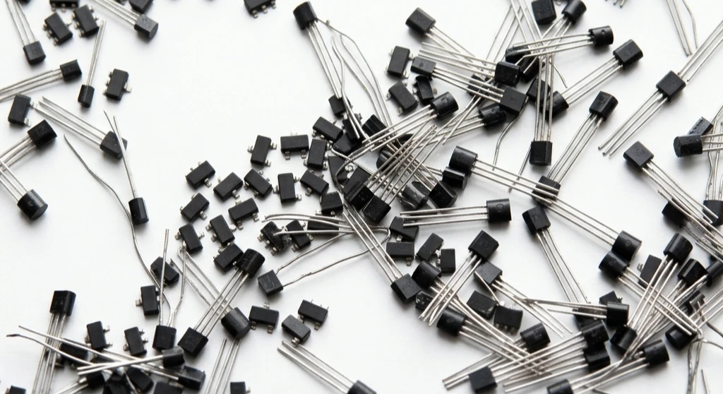 Discrete semiconductor components including diodes and transistors on cut tape reels